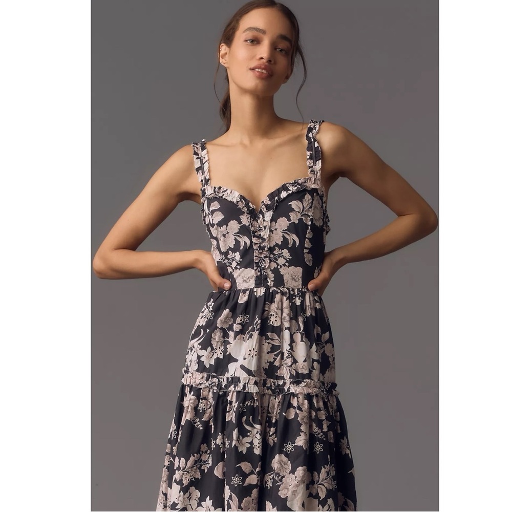 Anthropologie Sleeveless Sweetheart Eyelet Lace Floral A Line Midi Dress Large - Picture 4 of 12